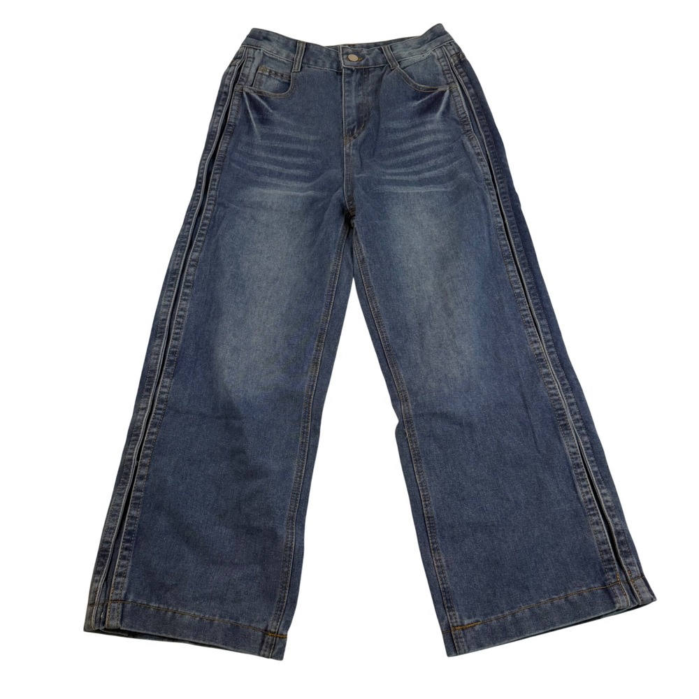 The Pace Time Design Womens Wide Leg Snap Hem Jeans Medium Wash Blue 9519-1# M